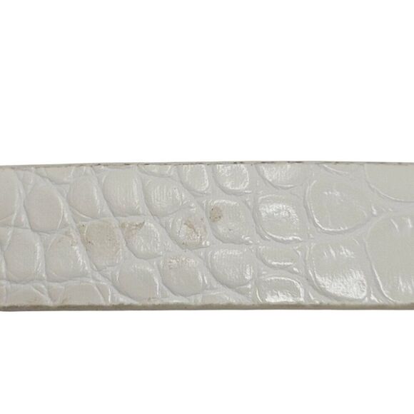 Vtg White Genuine Leather Crocodile‎ Embossed Belt M Silver Adjustable Cincher